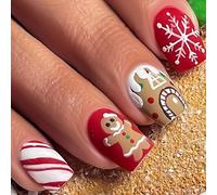 Fashion Press On Nails Short Square False Decoration Tools Art Tools Pour Créer Des Ongles De Célébration Noël La Manucure Neige Noël