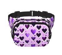Fashion Purple Hearts Print Square Double Couche Fonctionnalité Sac banane Unisexe Sac à bandoulière Voyage Entraînement, noir, One Size