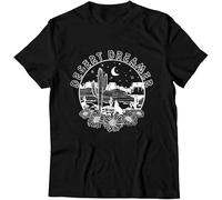 Fashion Retro Boho Style Graphic T Shirts Desert Dreamer Print 100% Cotton PlSize Tops Black
