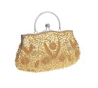 Fashion Retro Women Evening Bags Beaded Ladies Clutch Purse Shoulder Chain Wedding Party Handbags Purses And(Gold)