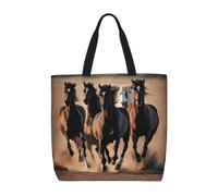 Fashion Sacs De Courses Imprimé De Chevaux Au Galop Sacs Fourre-Tout Toile Grandes Sac À Provision Pour Aux Voyages, Usage, Plage, 40X50X15Cm