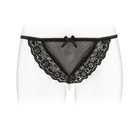 Fashion Secret String Noir Sexy avec Perles Nacrées Stimulantes à l'Entre-Jambes Taille Unique