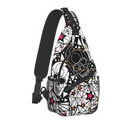 Fashion Sling Backpack Sac à bandoulière léger à bandoulière Fond Blanc avec des crânes, Sac à Dos de Poitrine en Plein air avec Sangle réglable pour Le Cyclisme, la Gym, la randonnée