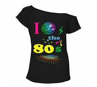 Fashion Sports Dude I Love 90s T-shirt rétro pour femme Motif pop étoiles, Ballon terrestre années 80 noir, 52-54