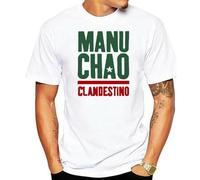 Fashion T Shirt Manu Chao Clandestino Logo Mens Black Tshirt White L White XL