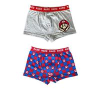 Fashion UK Lot de 2 culottes de boxeur Super Mario Slip élastique - Gris Rouge Bleu, multicolore, 8 ans