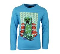 Fashion UK Minecraft Creeper T-shirt à manches longues Bleu clair, bleu, 140 cm