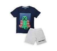 Fashion UK Pyjama Minecraft été Primaverile Modèle TNT Creeper T-shirt Bleu Gris Coton Produit officiel Taille enfant (6 ans - 116 cm)