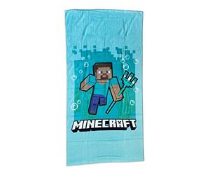 Fashion UK Serviette de plage Minecraft Grande 70 x 140 cm 100 % coton Modèle Steve Tridente. Serviette Piscine officielle, Bleu