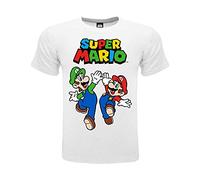Fashion UK - T-shirt Mario et Luigi - T-shirt officiel - 100 % coton - Couleur blanche avec logo - Produit sous licence - Tailles enfant/garçon, blanc, 14 ans
