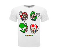 Fashion UK T Shirt Personnages Mario. Mario, Luigi, Yoshi et Toad. 100% Coton. Couleur Blanche avec Logo. Produit sous Licence. Tailles Enfant/garçon., Blanc (7-8 Ans)