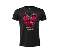 Fashion UK T-shirt Squid Game officiel modèle Guardiani Front Man avec impression frontale 100 % coton noir manches courtes unisexe produit sur licence tailles adulte garçon