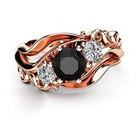 Fashion Witch Ring Black Stone Prong Setting Twist Band Design Rose Gold Color Women Engagement Finger Rings Durable Design