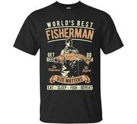 Fashion World's Best Fisherman Eat Sleep Fish Repeat Fishing Men Unisex 100% Cotton Short-Sleeve T-Shirts Black XL