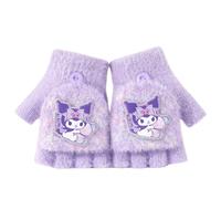 FASHION YO Gants sans doigts à rabat convertible tricotés d'hiver chauds mitaines doublure douce polaire thermique extérieur demi-doigts avec housse convertible à rabat pour enfants, violet, taille