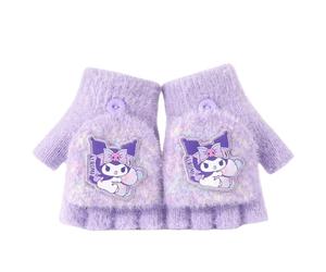 FASHION YO Gants sans doigts à rabat convertible tricotés d'hiver chauds mitaines doublure douce polaire thermique extérieur demi-doigts avec housse convertible à rabat pour enfants, violet, taille
