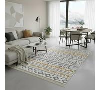 Fashion4Home Tapis à Poils Courts - Boho Kelim - Tapis de Salon, Chambre à Coucher et Cuisine - Tapis de Couloir - Tapis de Chambre d'enfant - Ceramic-Gris Clair - Or - Salutations : 160 x 230 cm