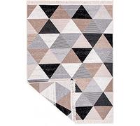 Fashion4Home Tapis de couloir, style bohème, pour salon, chambre à coucher, cuisine, chambre d'enfant, salle de bain - Motif kilim - Carreaux gris - Dimensions : 120 x 170 cm