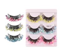 Fashionable Fake Eyelashes - Glitter Voluminous Lashes, 3 Pair Lash Set with Shine, Dramatic False Lash Extensions, Makeup Supplies for Festivals, Stage Carnival Lashes for Girls