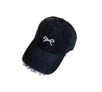 Fashionable Lace Trim Fabric Baseball Caps with 3D Pearls Bowtie for Women Teens Girl Perfect for Casual Sport Wear Black gray