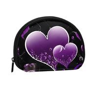Fashional Purple Hearts Full Format Imprimé Polyester Portable Mini Sac de Rangement Coquille Portefeuille en Forme de Coquille Petit Portefeuille Shell Sac de Rangement, Noir , Taille unique