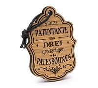 Fashionalarm Porte-clés en bois avec gravure « Stolze Marraine » - 3 fils parrain - Idée cadeau pour marraine, anniversaire, baptême, naissance, marron, Voir description