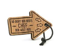 Fashionalarm Porte-clés « So Sieht der Beste Chef der Welt aus » | Flèche en bois avec gravure | Idée de cadeau d'anniversaire, Noël Boss, marron, Voir description