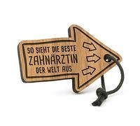 Fashionalarm Porte-clés « So sieht die Beste Zahnärztin der Welt » | Flèche en bois avec gravure | Idée cadeau dentiste médecin professionnel travail, marron, Voir description