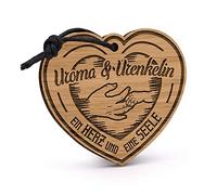 Fashionalarm Porte-clés Uroma & Urenkelin - Un cœur une âme en bois avec gravure, Objet Personnalisable | Idée cadeau d'anniversaire pour naissance bébé arrière-fille, marron, Voir description