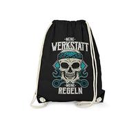 Fashionalarm Sac de gym - Meine Werkstatt - Mes règles - Sac à dos amusant avec motif tête de mort et inscription amusante - Visseuse de voiture tuner mécanicien, Noir , Taille unique, Unique