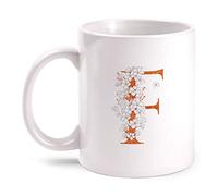 Fashionalarm Tasse à lettre F avec fleurs - Imprimé des deux côtés avec motif | Idée de cadeau de mariage d'anniversaire pour femme, petite amie, couple, or, blanc, 330 ml