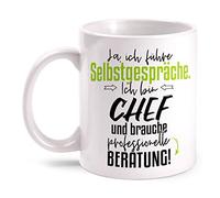 Fashionalarm Tasse Chef - Ich führt Selbstgespräche Selbstgespräche bedruckt mit Spruch | Lustige Geschenk-Idee Boss Geschäftsführer zum Geburtstag, Weiß 330 ml