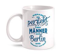 Fashionalarm Tasse « Niemand ist perfekt » - Hommes de Berlin - Imprimé des deux côtés avec inscription amusante - Idée cadeau pour Berlinois - Ville natale - Couleur : blanc