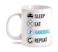 Fashionalarm Tasse Sleep Eat Handball Repeat imprimée des deux côtés avec motif amusant | Idée cadeau pour joueur de handball, handball, handball, couleur : blanc