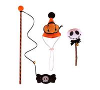 FashionCha 3 Pièces Ensemble de Jouets pour Chat Halloween avec Taquine Chapeau Cône Jouet Crâne et Bâton de Dentition en Coton Polyester Sûr Convient, Citrouille