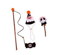 FashionCha 3 Pièces Ensemble de Jouets pour Chat Halloween avec Taquine Chapeau Cône Jouet Crâne et Bâton de Dentition en Coton Polyester Sûr Convient, Fantôme