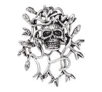 FashionCha Broche Gothique Épingle Tête de Mort Insigne Squelette Bijou de Revers en Alliage Décoratif pour Veste Manteau Approprié pour Fêtes d'halloween, Argent