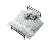 FashionCha Lit Miniature Maison de Poupée 1 12 avec Modèle Meuble Double En Alliage Tissu Accessoire Ornement pour Chambre Convient à Décoration Maison Photograp, Plaid Bleu