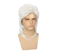 FashionCha Perruque Mulet pour Hommes avec Cheveux Ondulés Coiffure de Rockeur Accessoire de Déguisement En Fibre Synthétique Approprié pour Les Fêtes à Thème et, Argent Gris