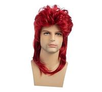 FashionCha Perruque Mulet pour Hommes avec Cheveux Ondulés Coiffure de Rockeur Accessoire de Déguisement En Fibre Synthétique Approprié pour Les Fêtes à Thème et, Rouge