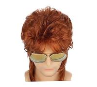 FashionCha Perruque Mulet pour Hommes avec Cheveux Ondulés Coiffure de Rockeur Accessoire de Déguisement En Fibre Synthétique Approprié pour Les Fêtes à Thème et, rouge-marron
