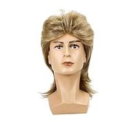 FashionCha Perruque Mulet pour Hommes avec Cheveux Ondulés Coiffure de Rockeur Accessoire de Déguisement En Fibre Synthétique Approprié pour Les Fêtes à Thème et, Or marron clair