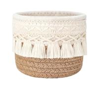 FashionCha Porte-pinceaux de Maquillage Mini Panier de Rangement Organisateur Cosmétique Bohème pour Table de Toilette Bureau, Brun, 12x10