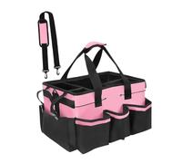 FashionCha Sac de Rangement pour Outils de Nettoyage Organisateur de Voiture Portable En Polyester avec Bandoulière Réglable Adapté Au Jardinage et à La Maison, Rose Noir