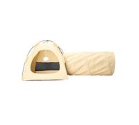 FashionCha Tente pour Chat Abri Multifonctionnel Tunnel Cachette Espace de Jeu Intérieur Lit de Camping en Tissu Oxford Respirant et Robuste Adaptée pour Les Ch, Beige