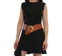 FASHIONGEN - Ceinture en Cuir véritable large femme boucle ronde croisé SOLAINE - Camel (Boucle doré), XL-XXL
