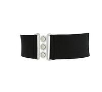 FASHIONGEN - Ceinture femme élastique, ceinture large à boucle 3 boutons, style vintage, GLORIA Fabriqué en France - Noir (Boucle argenté), 2XL