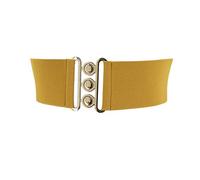 FASHIONGEN - Ceinture femme élastique, ceinture large à boucle 3 boutons, style vintage, GLORIA Fabriqué en France - Jaune safran (Boucle doré), 2XL