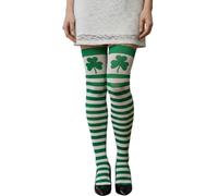 FASHIONISM Accessoire de costume de la Saint-Patrick pour femme Chaussettes OTK rayées, bas trèfle, pantalon chaud, jupe tutu irlandaise multicouche et gants en résille - Accessoires de déguisement