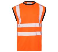 FASHIONISM T-shirt de sécurité haute visibilité sans manches à col rond pour homme avec bande réfléchissante thermoscellée, Orange, XXXXXL